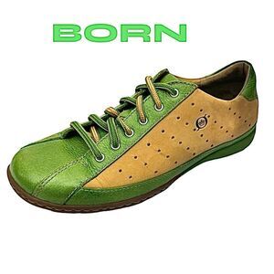 Born Green Tan Leather Lace Up Sneakers Women’s 7.5 EU 38.5